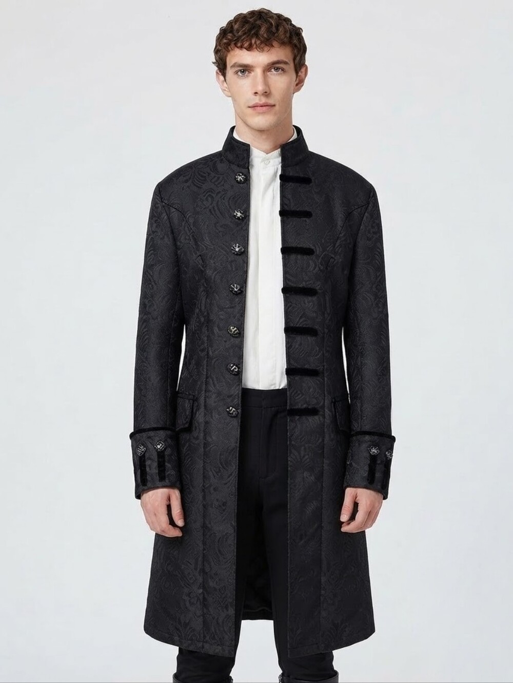 NWOT Men's Victorian Steampunk Black Brocade Costume Frockcoat Size S